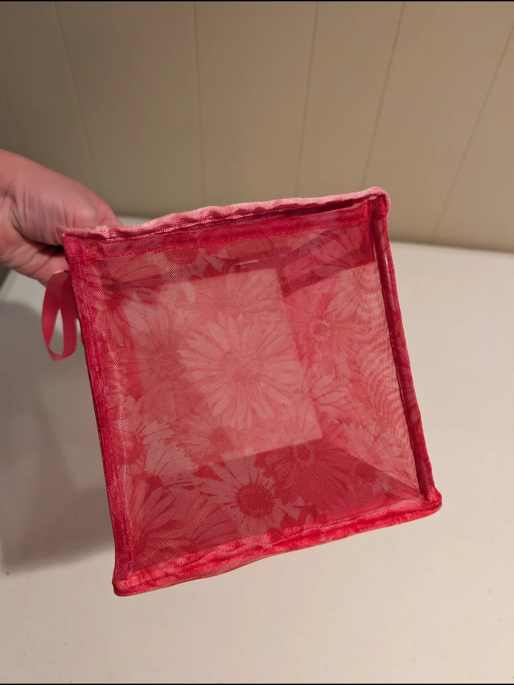 Sheer Pink Organza Gift Bag with Floral Print